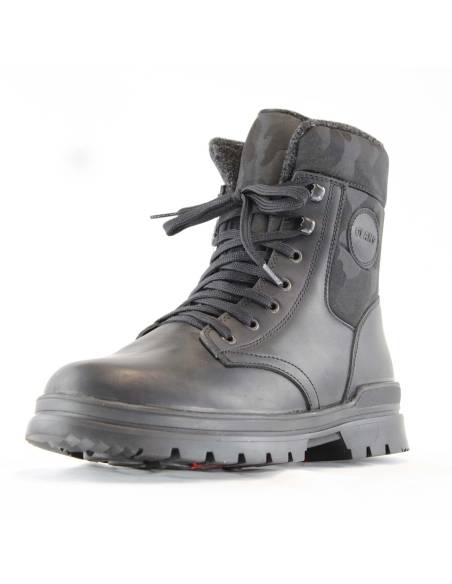 Chaussures d'hiver pour hommes en cuir hydrofuge noir avec crampons OC