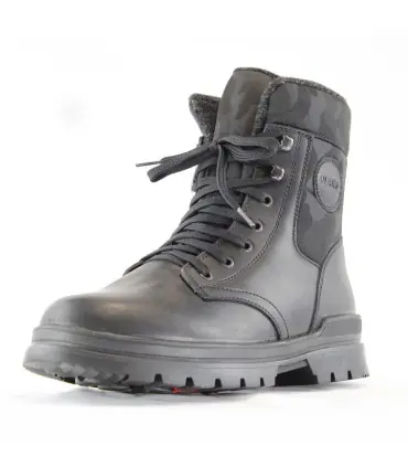 Chaussures d'hiver pour hommes en cuir hydrofuge noir avec crampons OC