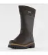 Women's warm winter boots in dark brown small grain leather with grey felt detail on collar