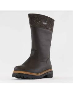 Bottes chaudes d'hiver en cuir pleine fleur marron foncé pour femme