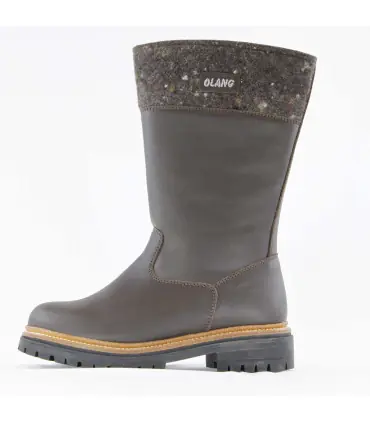 Women's warm dark brown small grain leather winter boots