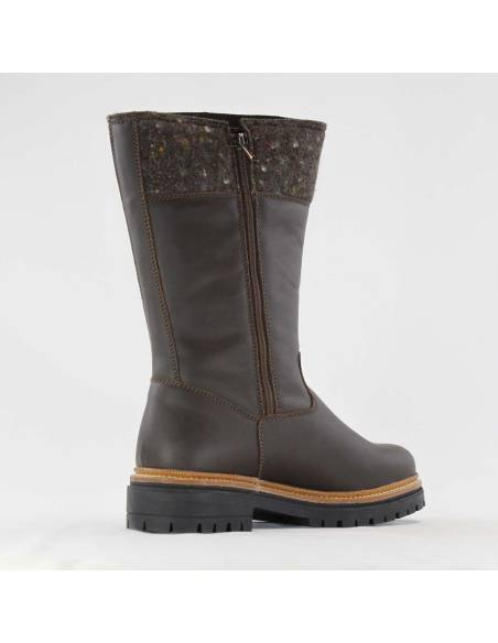 Warme Winterstiefel aus dunkelbraunem, kleinblütigem Leder für Frauen