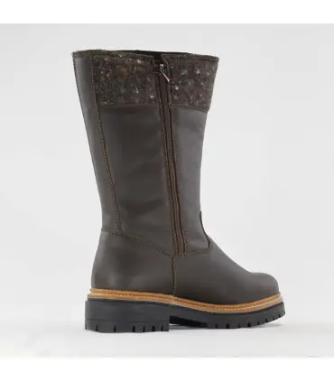 Women's warm dark brown small grain leather winter boots