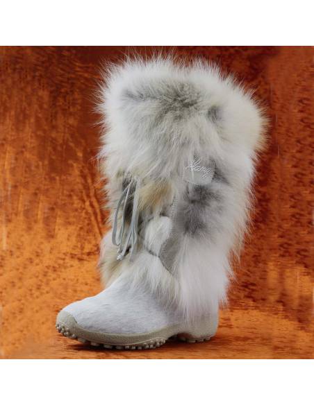Bottes hautes d'hiver pour femmes en poils de vache et poils de lapin