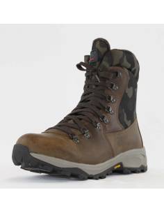 Men's warm boots in water-repellent York leather and camouflage fabric