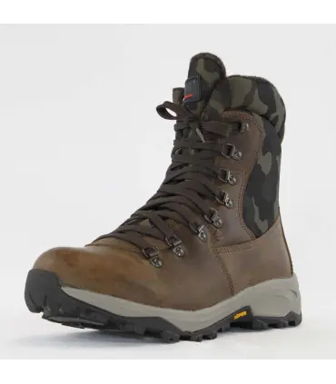 Men's warm boots in water-repellent York leather and camouflage fabric