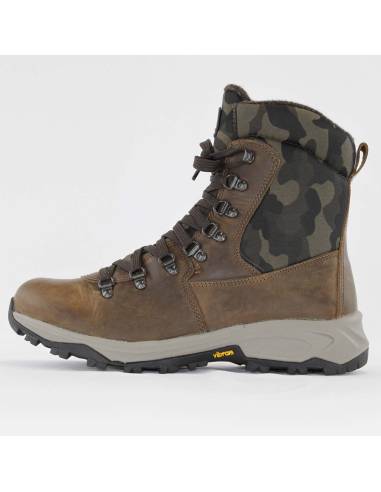 Men's warm boots in water-repellent York leather and camouflage fabric