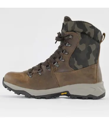 Men's warm boots in water-repellent York leather and camouflage fabric