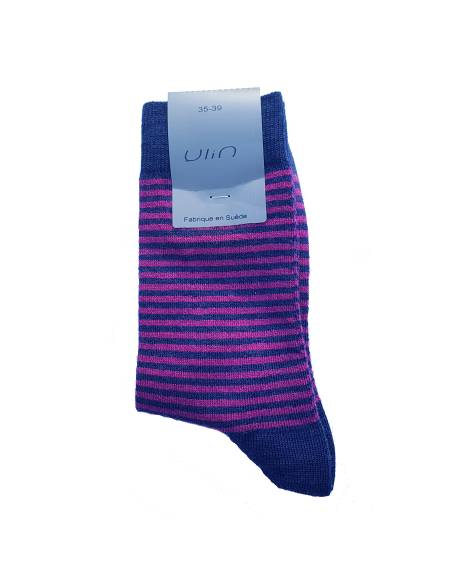 Chaussettes chaudes laine fines rayées rose fushia bleu marine