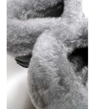 Chaussons chauds suédois pour femme en peau d'agneau gris antracite