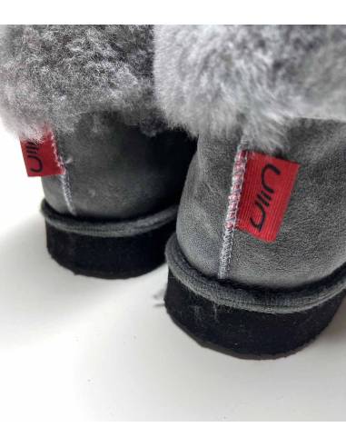 Chaussons chauds suédois pour femme en peau d'agneau gris antracite