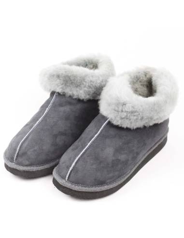 Chaussons chauds suédois pour femme en peau d'agneau gris antracite