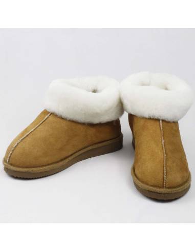 Chaussons chauds suédois pour femme en peau d'agneau moka