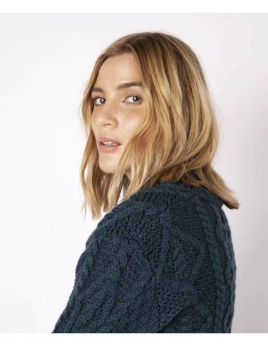 Pull chaud femme torsades irlandais pure laine et col châle