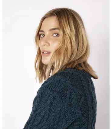 Pull chaud femme torsades irlandais pure laine et col châle