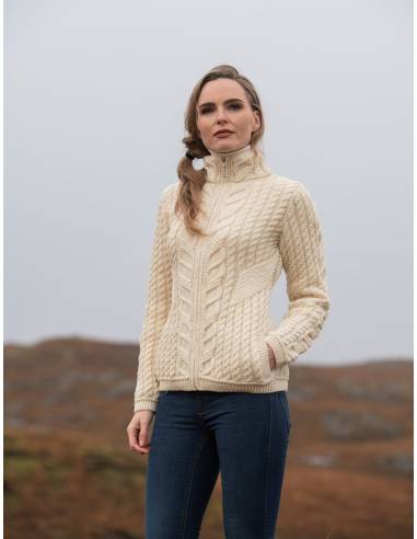 Damen Zip Cardigan in reinem Merinowool Rot