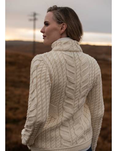 Cárdigan con cremallera para mujer en rojo merinowool puro