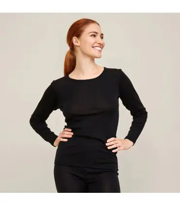  Suave jersey de manga larga para mujer en lana merina y seda 