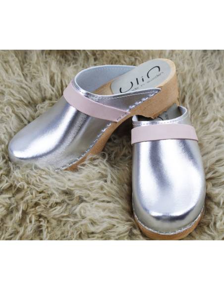 Schwedische Clogs für Frauen Metallic-Leder Band Nubuk oder Leder