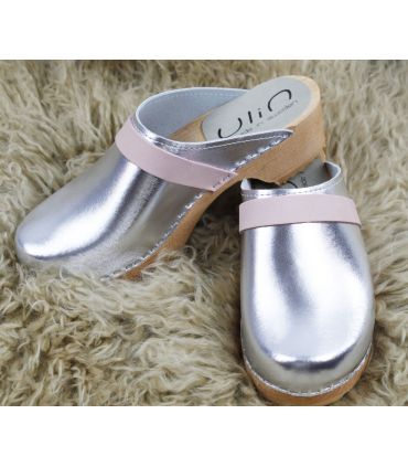 Women's clogs metallic leather nubuck or leather band