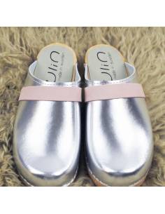 Schwedische Clogs für Frauen Metallic-Leder Band Nubuk oder Leder 2