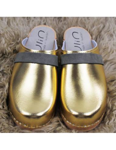 Schwedische Clogs für Frauen Metallic-Leder Band Nubuk oder Leder