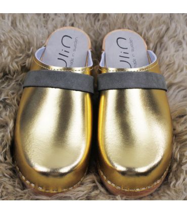 Women's clogs metallic leather nubuck or leather band