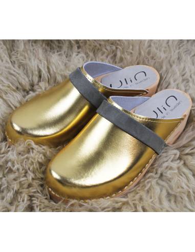 Schwedische Clogs für Frauen Metallic-Leder Band Nubuk oder Leder