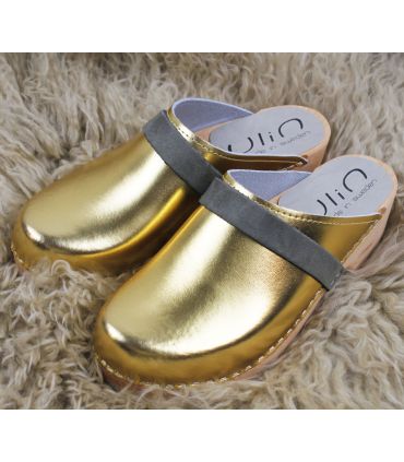 Women's clogs metallic leather nubuck or leather band