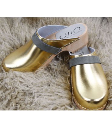 Women's clogs metallic leather nubuck or leather band