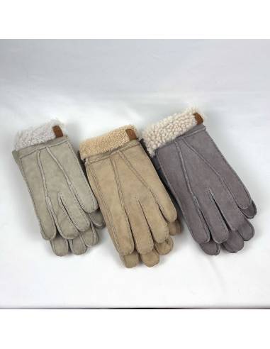 Gants homme chaud peau d'agneau retournée gris et beige