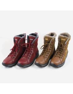 Botas de abrigo para mujer en piel de ante al agua roja con forro de lana auténtica
