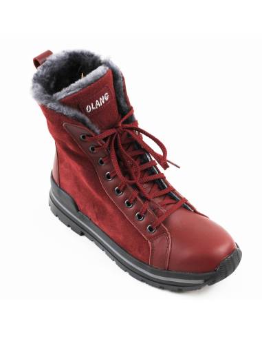 Bottines pour femme chaudes en cuir hydro-suède rouge et fourré moutone 38