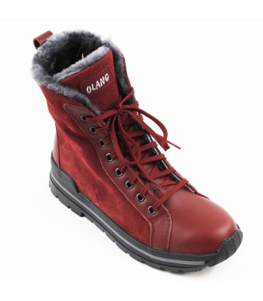 Women's warm boots in red water-suede leather with real wool lining