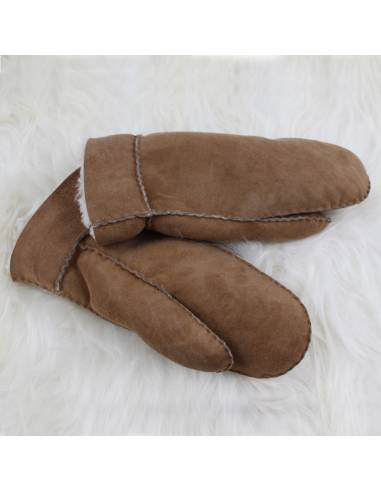 Moufles homme chaudes en peau de mouton retournée moka