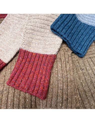 Nordic V-neck wool cardigan in two-tone cream, pink or blue and beige