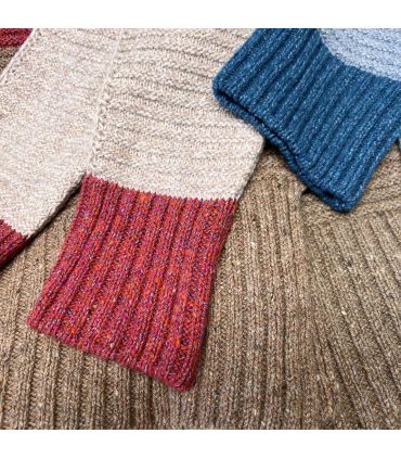 Gilet nordique en laine et cachemire bicolore rouge beige ou bleu et beige