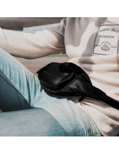 Sac Banane en cuir véritable noir