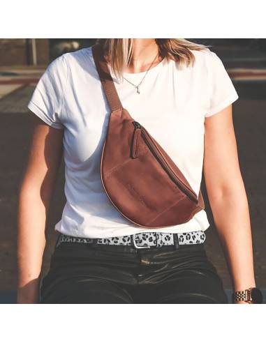 sac Banane en cuir véritable chocolat