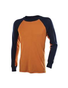 Maillot chaud homme pure laine mérinos orange et bleu marine