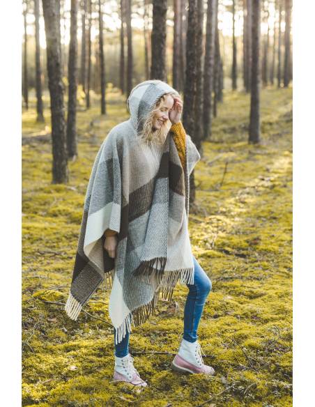 Cape manteau capuche en pure laine vierge avec capuche BROWN 03