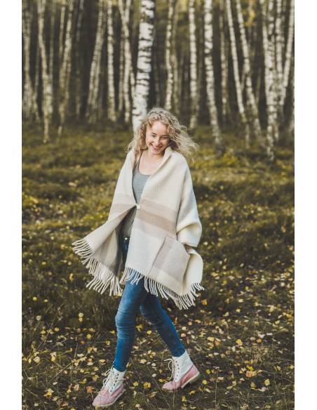 Etole chaude à poches en pure laine vierge beige 04 tartan