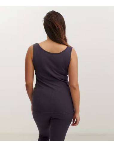 Débardeur femme pure laine mérinos bio à cotes aubergine