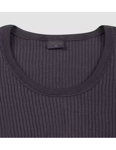 Maillot femme col rond pure laine mérinos côtelé aubergine