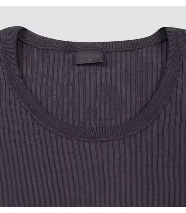 camisa de punto de cuello de mujer en lana merino gris puro