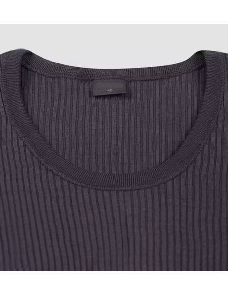 Merino Rippshirt für Damen dunkelgrau oder schwartz meliert