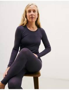Merino Rippshirt für Damen dunkelgrau oder schwartz meliert