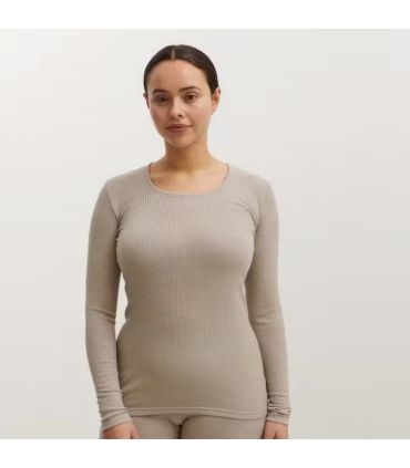 camisa de punto de cuello de mujer en lana merino gris puro