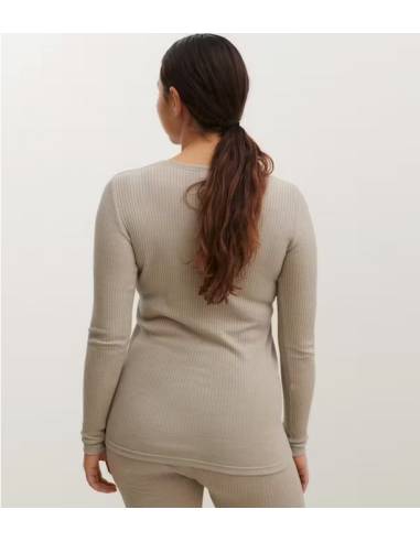 Maillot femme col rond pure laine mérinos côtelé sable