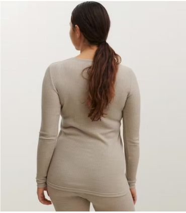 camisa de punto de cuello de mujer en lana merino gris puro